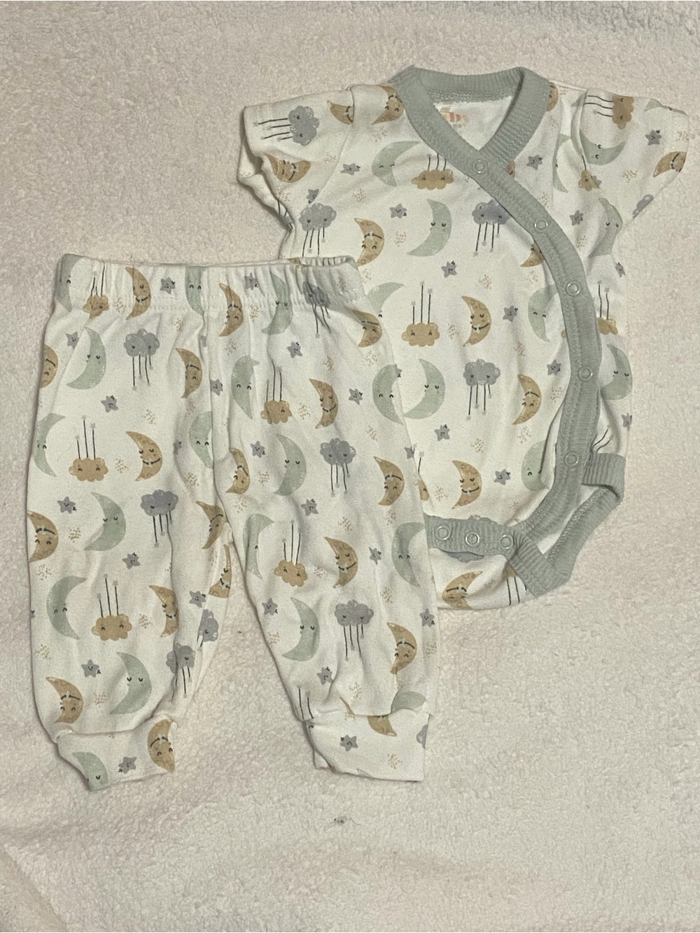 Baby Gear Neutral Logo Cotton Baby Onesie - Cream and Tan Print